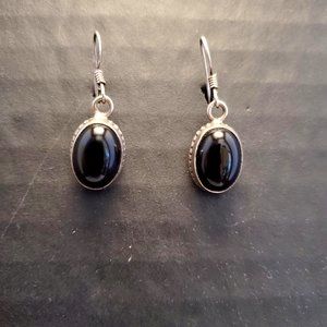 925 Sterling Silver Black Onyx Drop Earrings